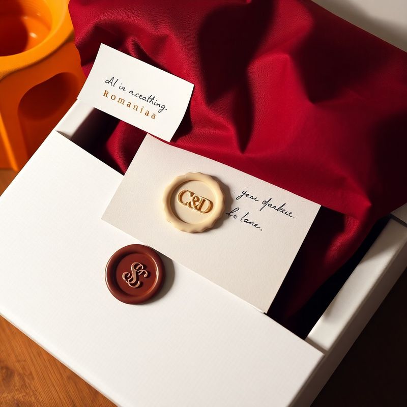 Ambalaj de livrare: cutie albă, hârtie burgundy de mătase și sigiliu de ceară cu monogramă